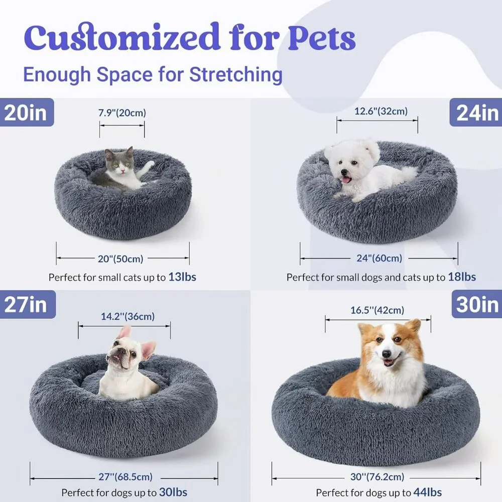 Cat Beds for Indoor Cats, 20 inches Cat Bed Machine Washable, Fluffy Round Pet B